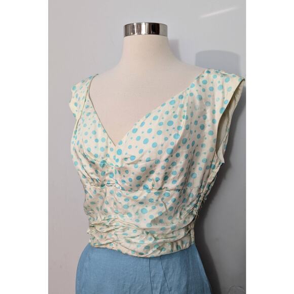 Rembrandt Blue Polka Dot and Linen 40s Dress - Picture 6 of 8